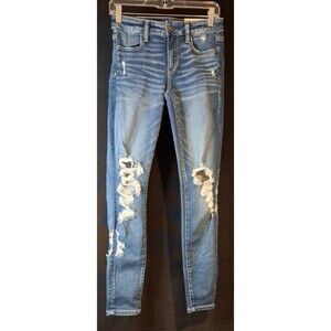 American Eagle Next Level Stretch Hi-Rise Jegging Distressed Jeans Size 4 Stand.